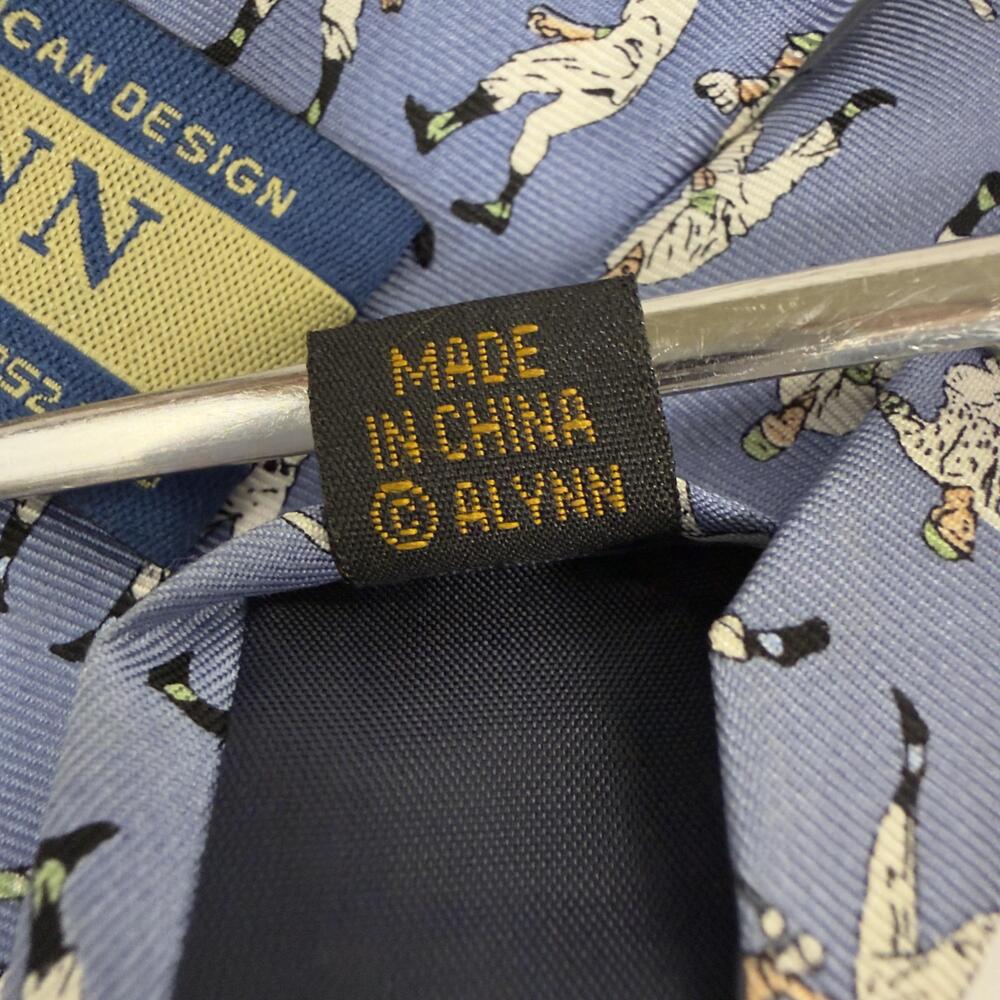 Vintage ALYNN Silk Necktie Baseball Players Sports Novelty Print Blue Tie - Picture 11 of 11